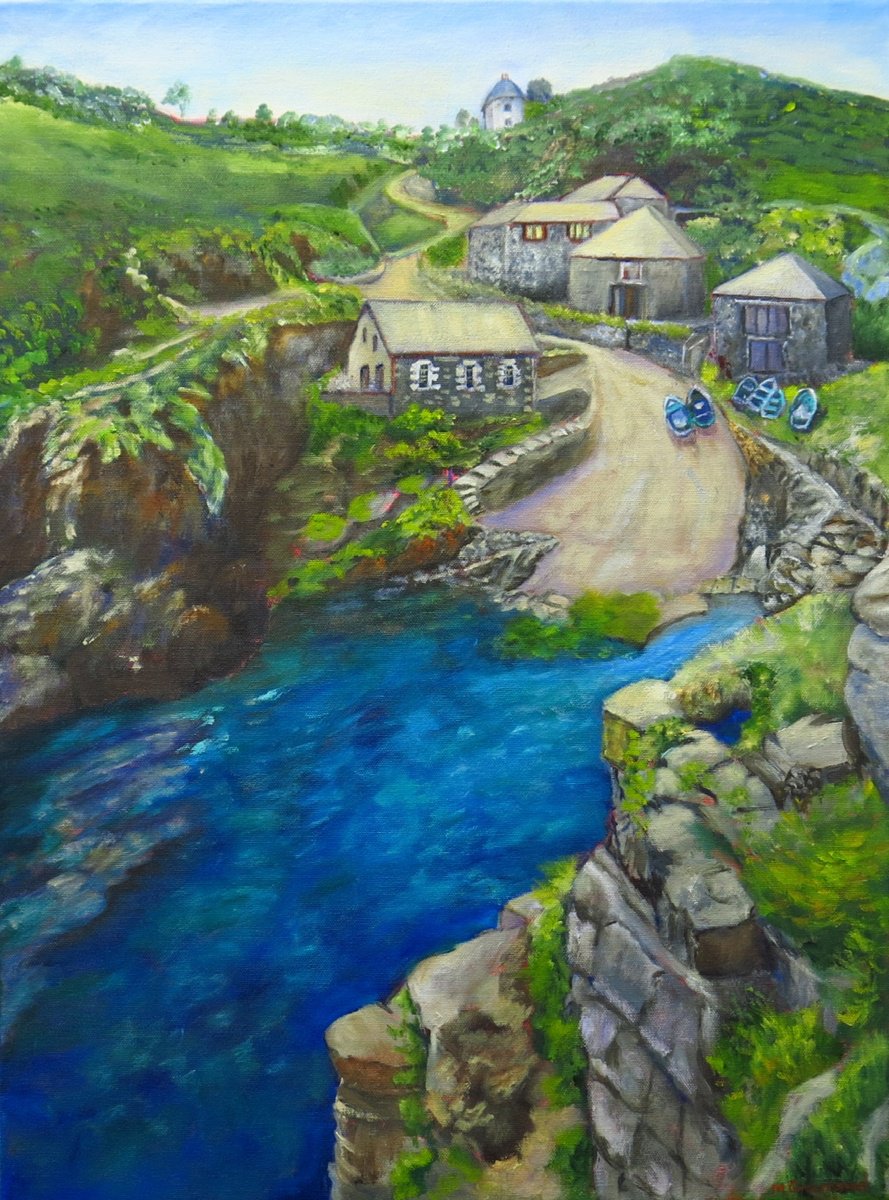 Impressionistic Landscape Oil Painting By Maureen Greenwood, 18 X 24", Church Cove, Cornwall, Original Artwork