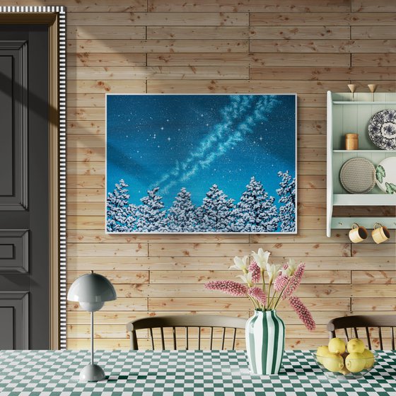 Starry Night Over Snowy Forest