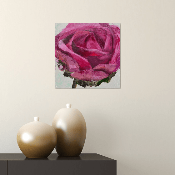 “Rose alone” square original acrylic painting on canvas