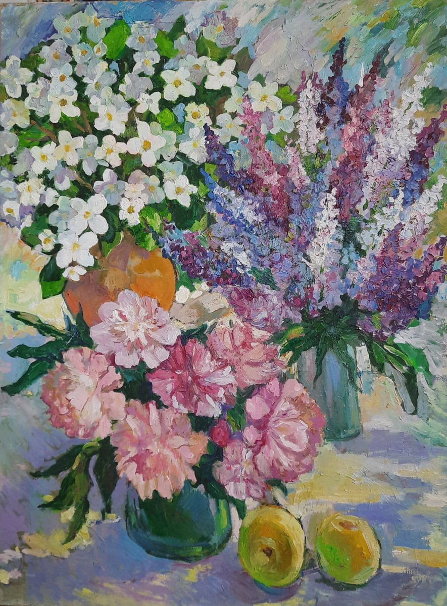 Still life with flowers - Original oil painting (2012) by Svetlana Norel