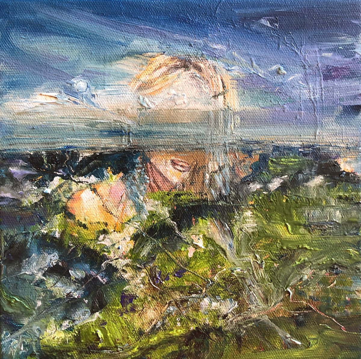 Abstract Landscape Oil Painting By Snezana Djordjevic, 8 X 8", Moss, Original Artwork