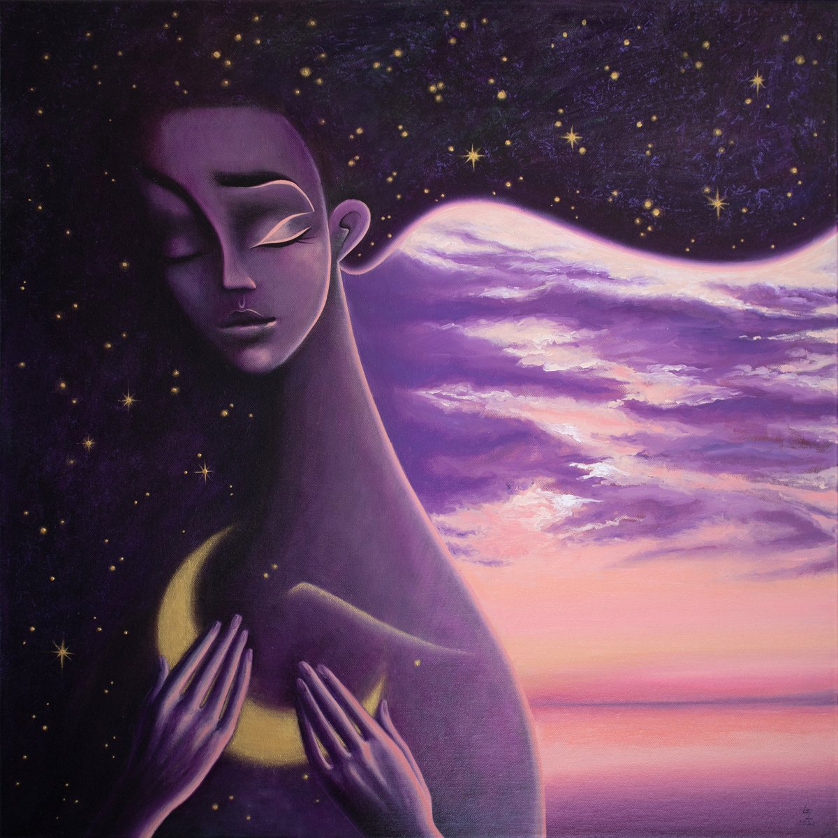 A ship of light in the sea of night | 50*50 cm | Girl with Moon by Lada Ziangirova