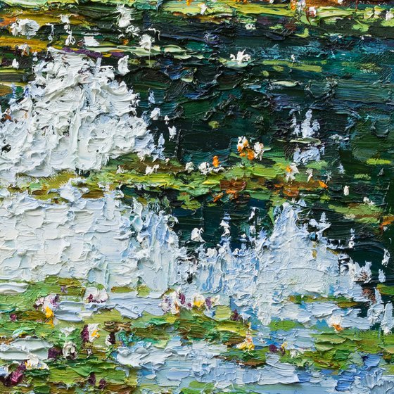 White Water Lilies - Impasto Original Oil painting