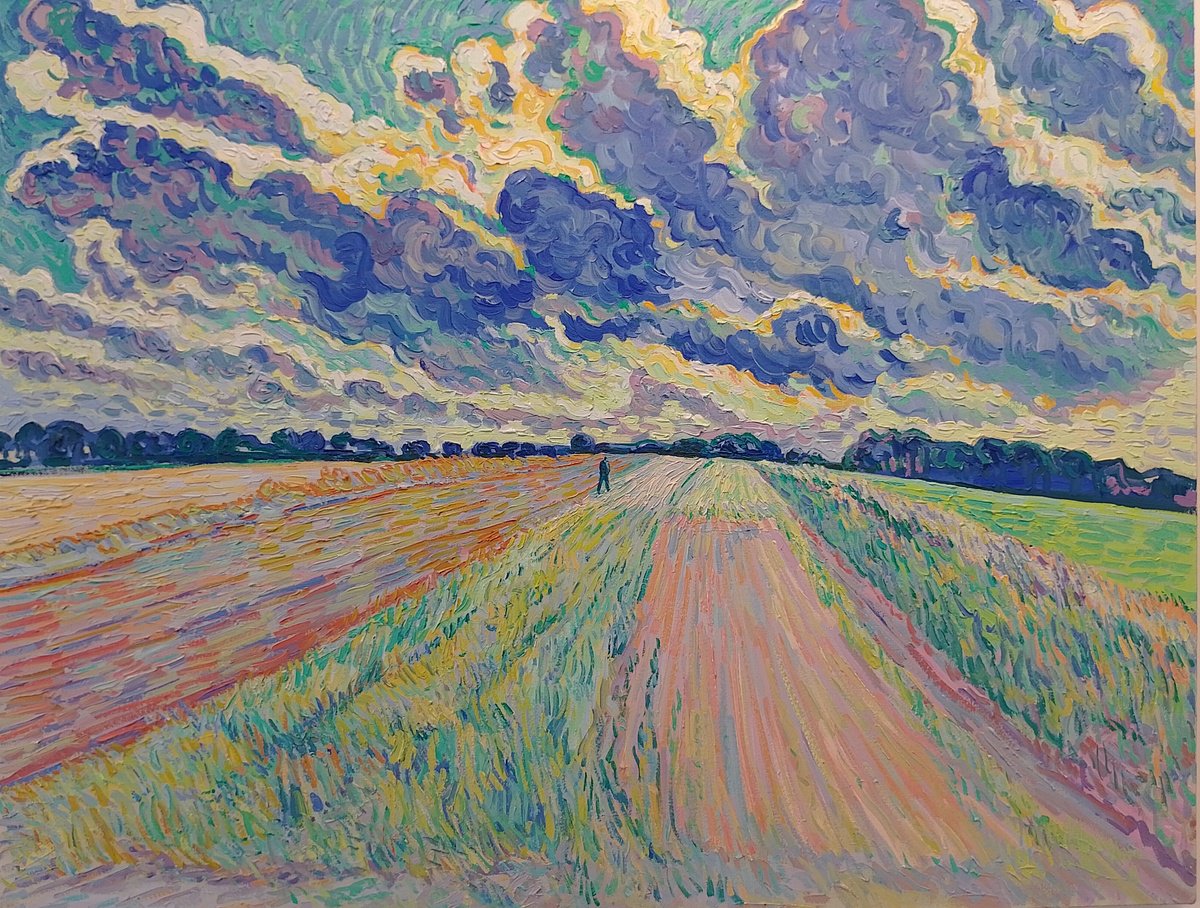 Impressionistic Landscape Oil Painting By Nigel Dickerson, 36 X 28", Storm Over Fields, Original Artwork