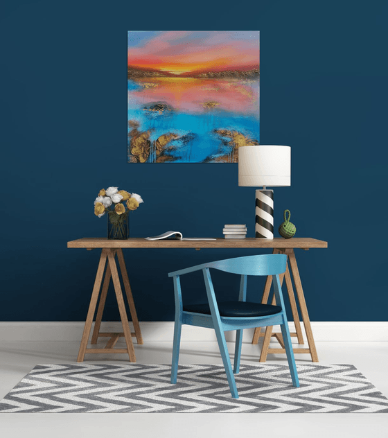 A beautiful large modern abstract figurative seascape painting "Evening mood"