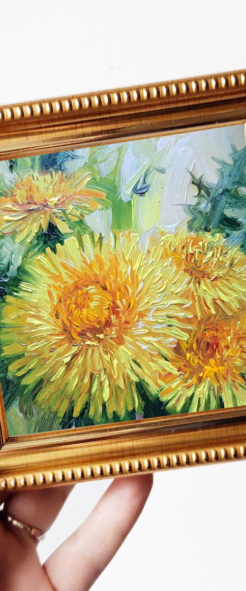 Dandelion yellow painting by Nataly Derevyanko