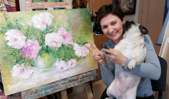 Spring peonies, 70×50 cm, original art, Free Shipping