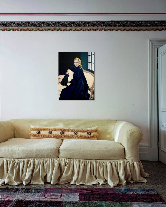 Black Cat on a Yellow Sofa