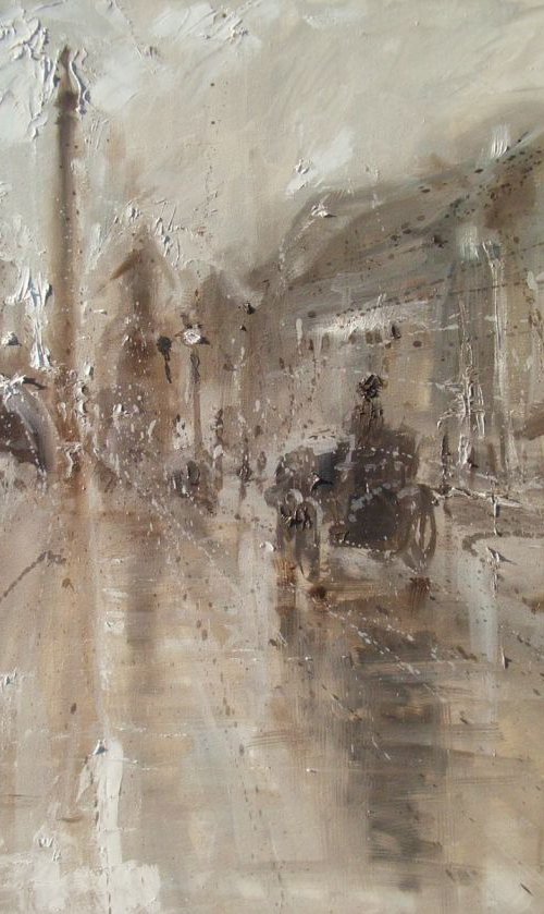 " RAINY LONDON " LARGE FORMAT 100x70cm original painting CITY palette knife GIFT MODERN URBAN ART OFFICE ART DECOR HOME DECOR GIFT IDEA by Monika Luniak