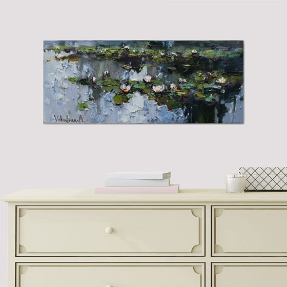 Water Lilies in pond -  Original Oil painting