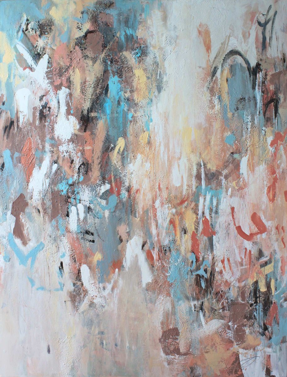 Expressive Abstract Acrylic Painting By Julia Grande, 35 X 46", "On The Way To Marmelete"., Original Artwork