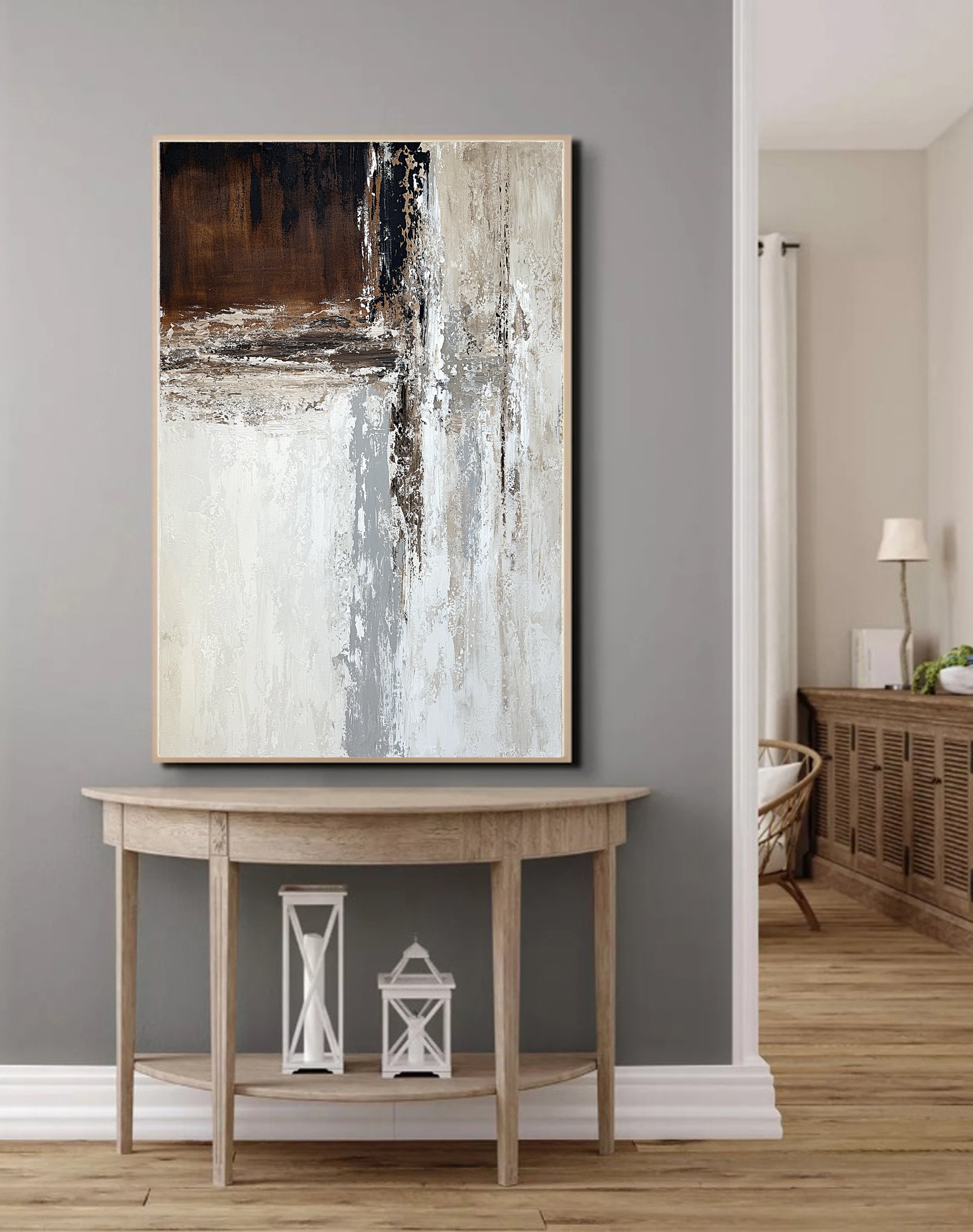 Expressive Cityscapes Acrylic Painting By Tatiana Malinovscaia, 31 X 47", Traces Of Time, Original Artwork