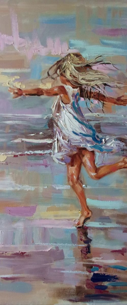 " PASTEL HAPPINESS  " SEA original painting palette knife GIFT ANGEL MODERN URBAN ART OFFICE ART DECOR HOME DECOR GIFT IDEA by Monika Luniak
