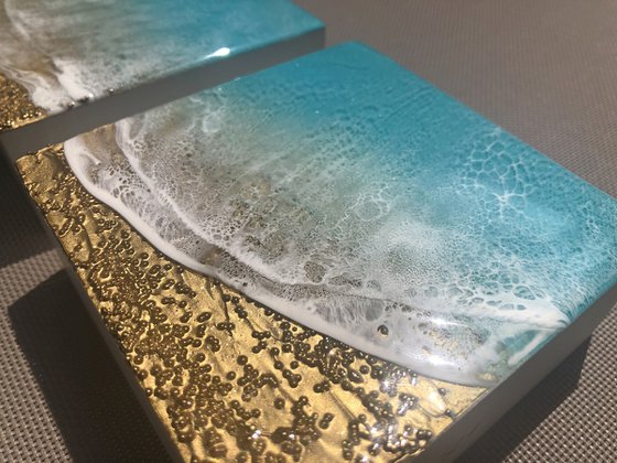 Teal Waves Triptych #1 Triptych Ocean Painting