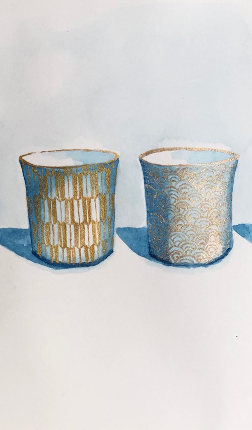 Golden sake cups by Krystyna Szczepanowski