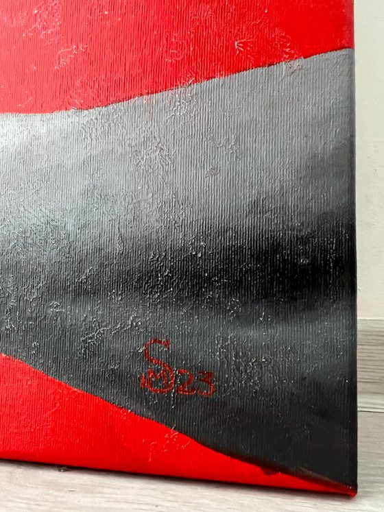 Infinity | Large Painting With Monochrome Hands On A Red Background
