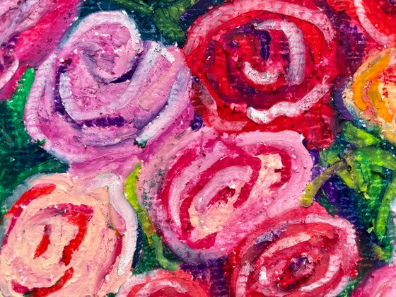 Rose Original Oil Pastel Painting, Valentines Day Gift, Hand Painted Card, Gifts for Her, Spring Floral Wall Art