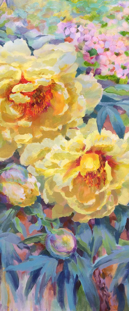 Peony garden 50x70 by Svitlana Druzhko