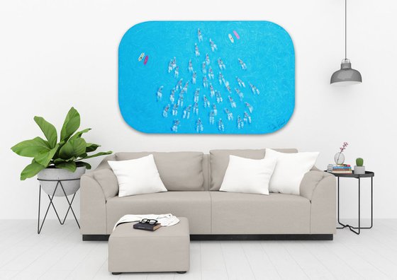 Swimmers 513 Swim together love your couple get married in this blue sea Painting by Ruben Abstract