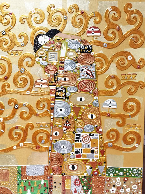 Tree of life Gustav Klimt. Large relief golden horizontal painting