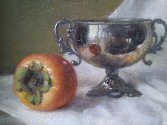 Persimmon Fruit And Old Bowl