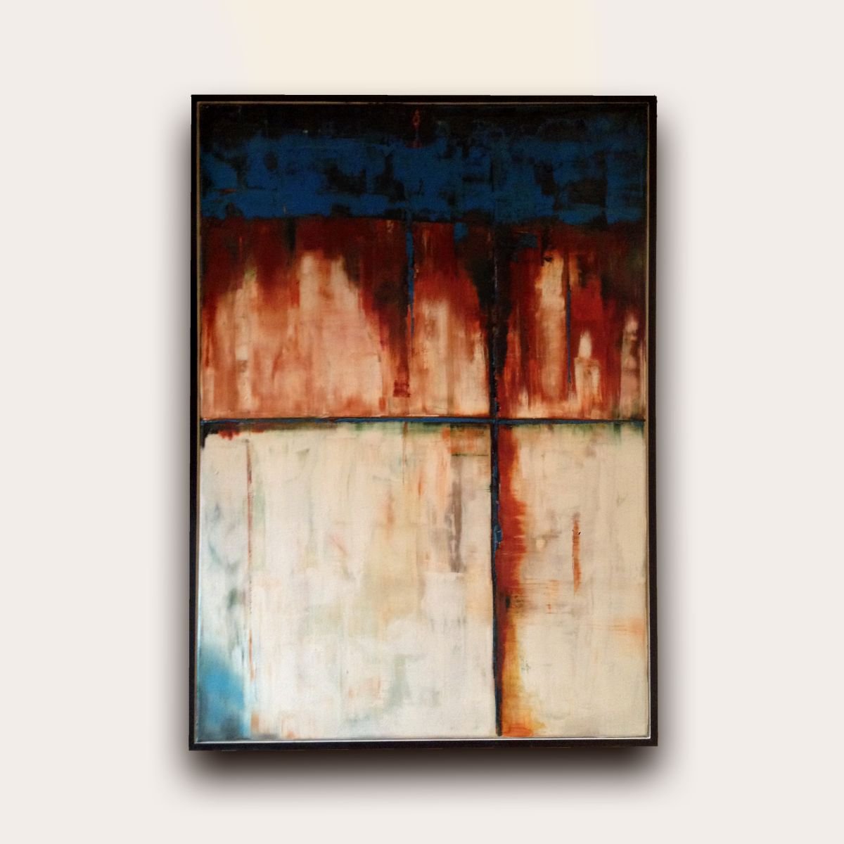 Abstract Oil Painting - Rusty Blue Cross by Matthew Withey