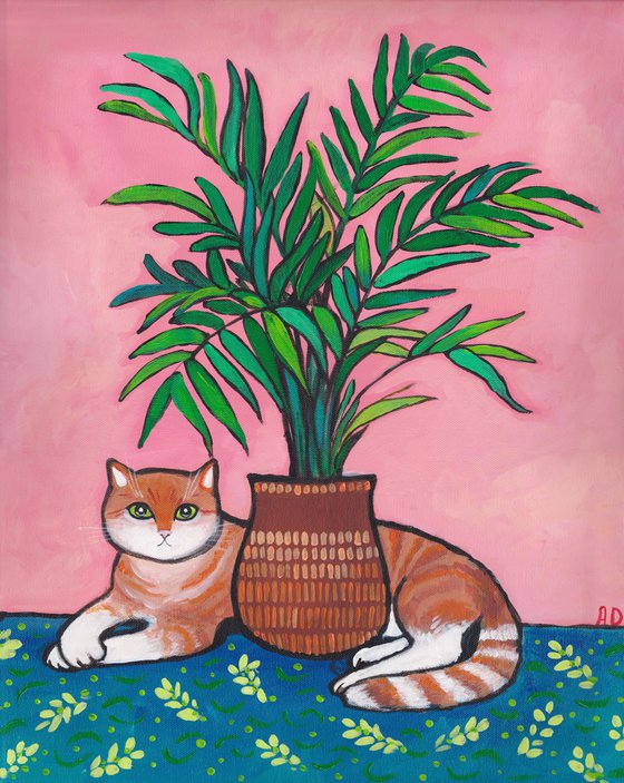 "My cute tiger under the palm tree"