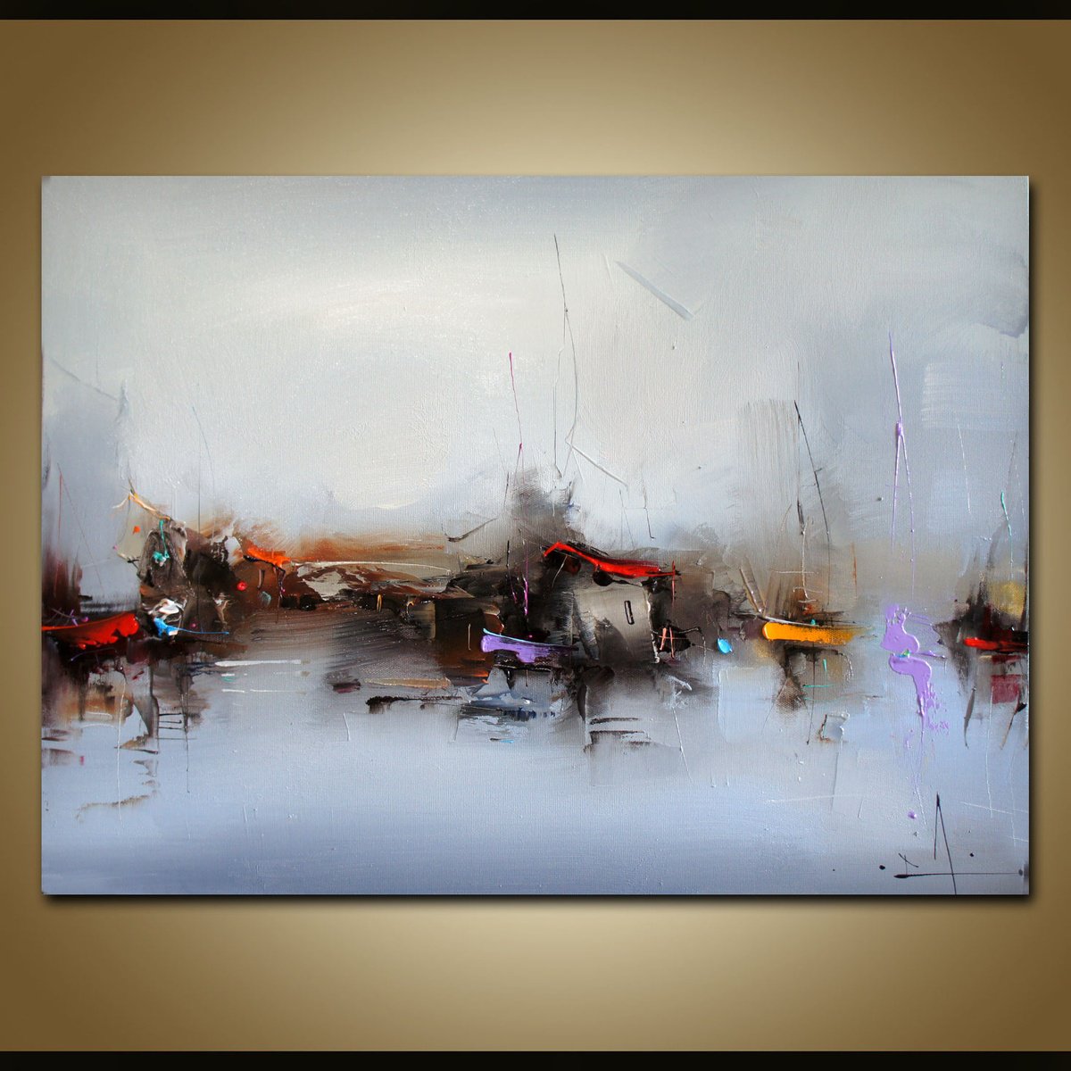 Expressive Landscape Oil Painting By Stanislav Lazarov, 24 X 18", Sea Village, Original Artwork