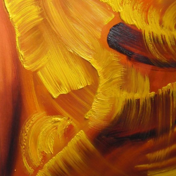 Idyll in yellow, 35x60 cm,  Original abstract painting, oil on canvas