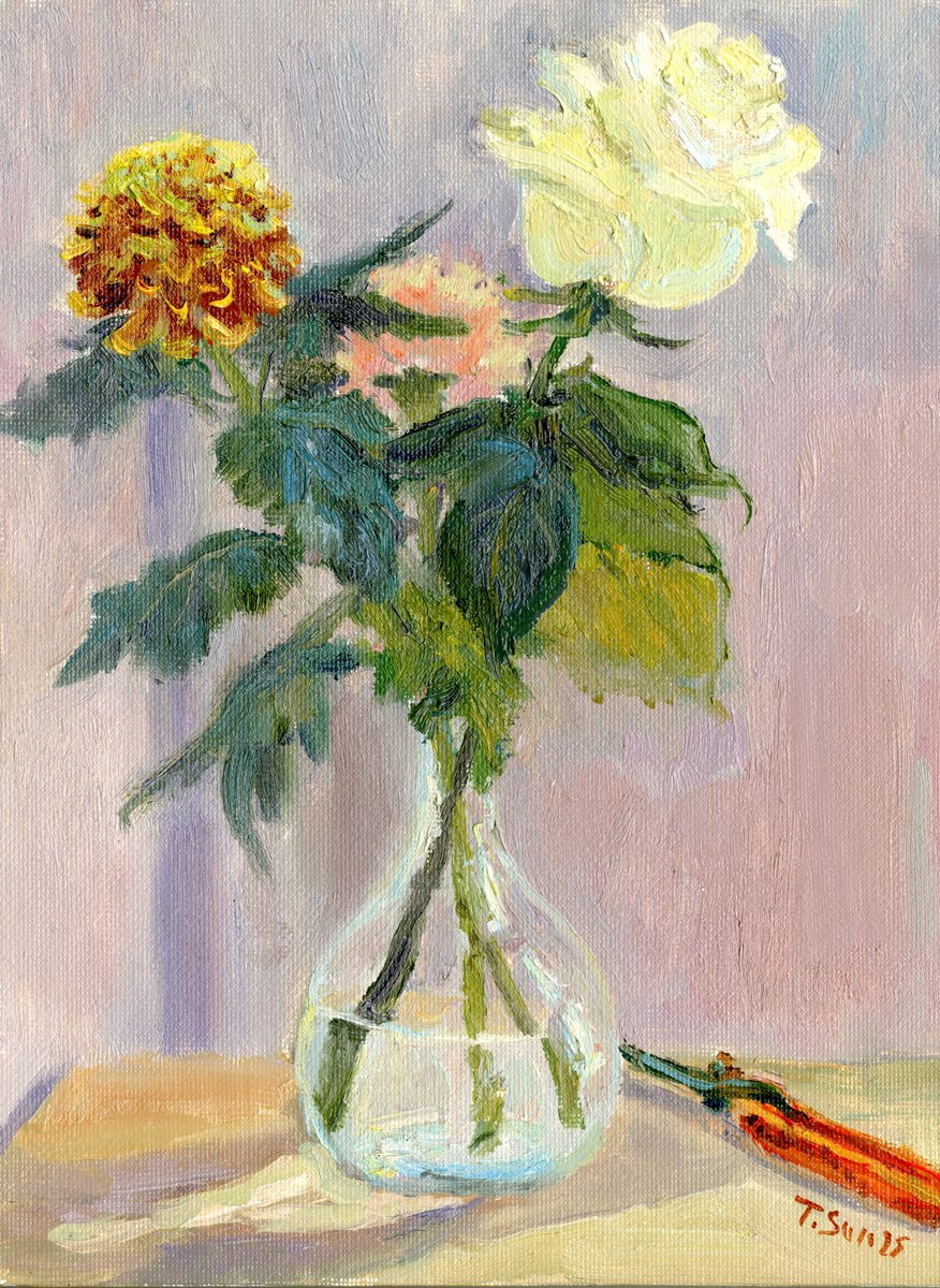 Three Flowers In The Studio By Tanya Sun, 8 X 10, Artwork For Sale On Artfinder
