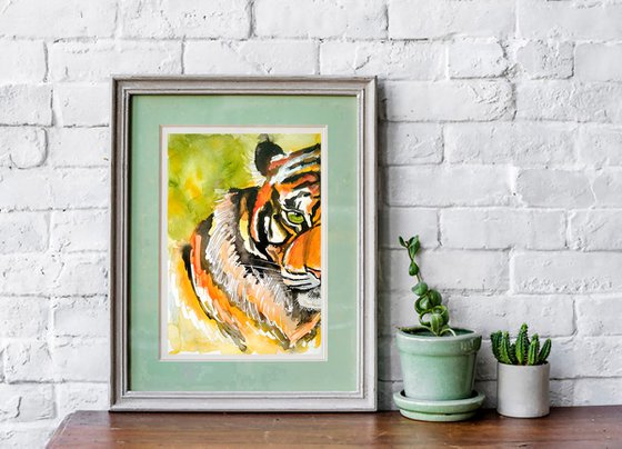 The Tiger's Gaze. Tiger Original Painting Big Cat Portrait Artwork Animal Wall Art