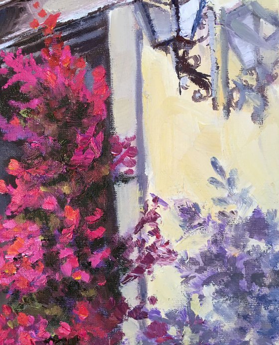 Italy Cityscape - Flowers in Florence - One of a kind artwork, Home decor, Pink