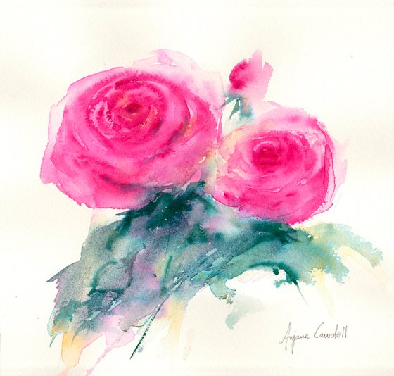 Original Rose Painting, Magenta Roses, Watercolour Painting of Rose, Rose Wall Art