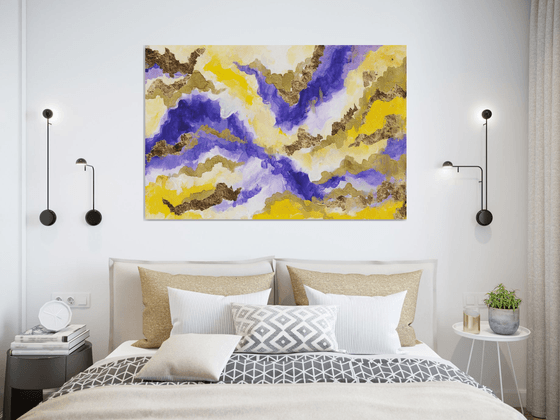 "Fenugreek"  landscape, original acrylic painting, abstract art, office home decor, gold, purple, yellow