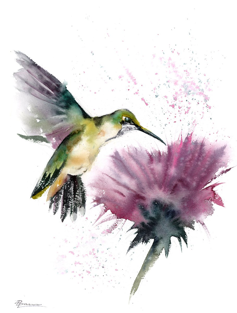 Flying Hummingbird and Flower by Olga Shefranov (Tchefranova)