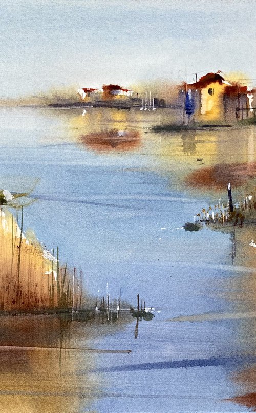 Calmness on the lake - original watercolor by Anna Boginskaia