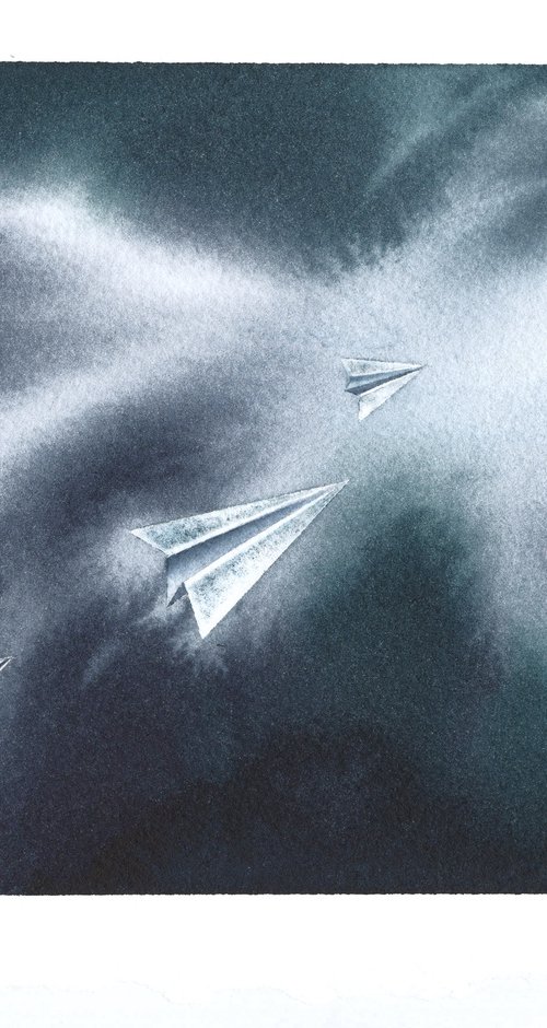 Promises XVI - Origami Paper Plane Watercolor by ieva Janu
