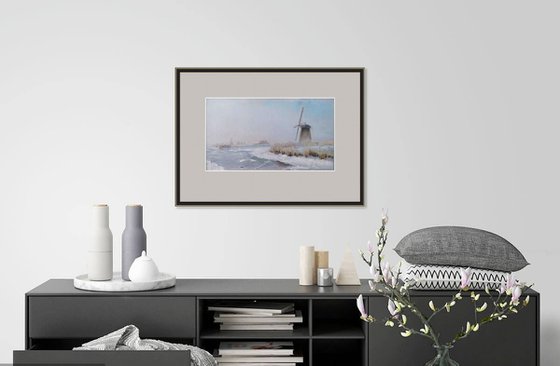 Dutch mills - winter landscape