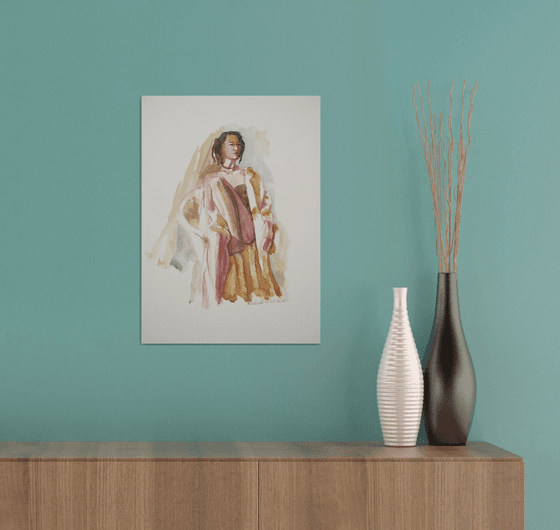 Draped seated female nude