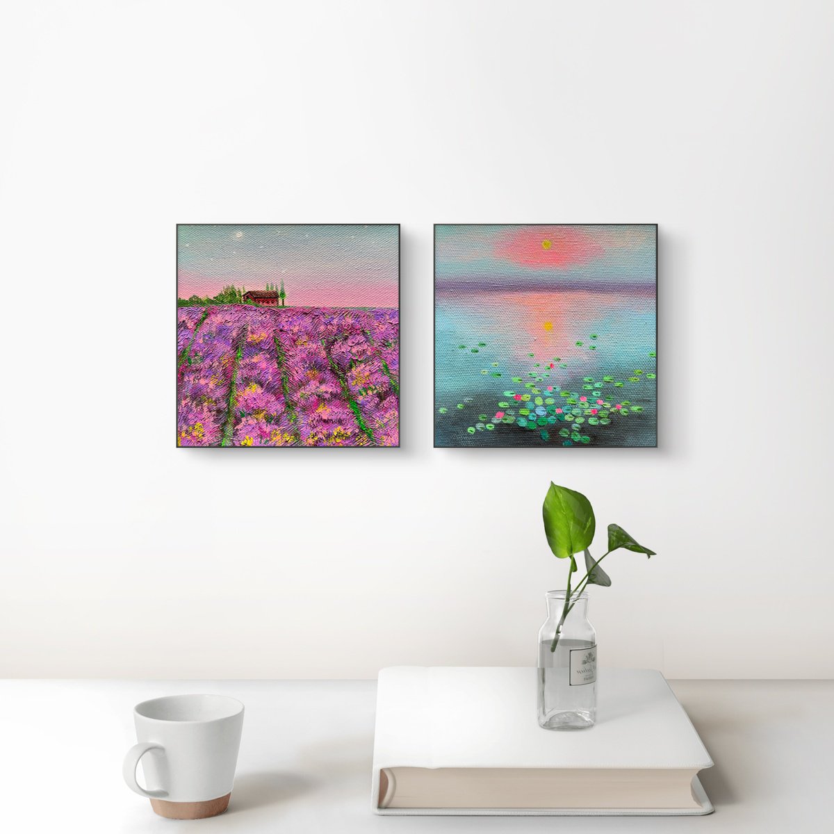 Impressionistic Landscape Acrylic Painting By Amita Dand, 6 X 6, Lavender Blush, Original Artwork