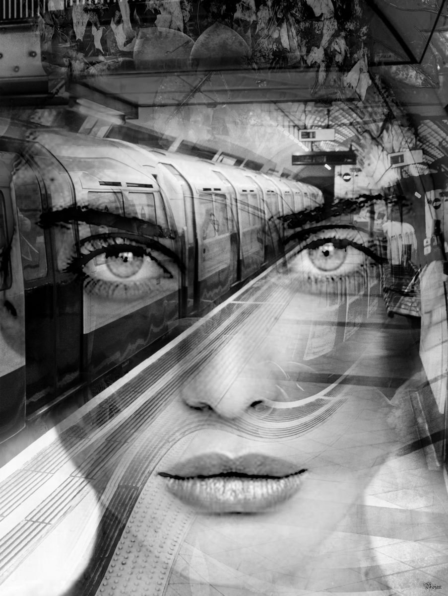 Illustrative Portrait Photograph By Bojan Jevtic, 32 X 43, Trains Come And Trains Go, Original Artwork