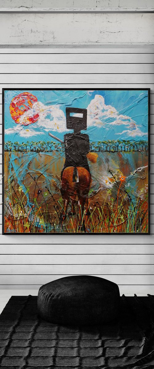 Outlaw 120cm x 120cm Textured Abstract Realism Art by Franko