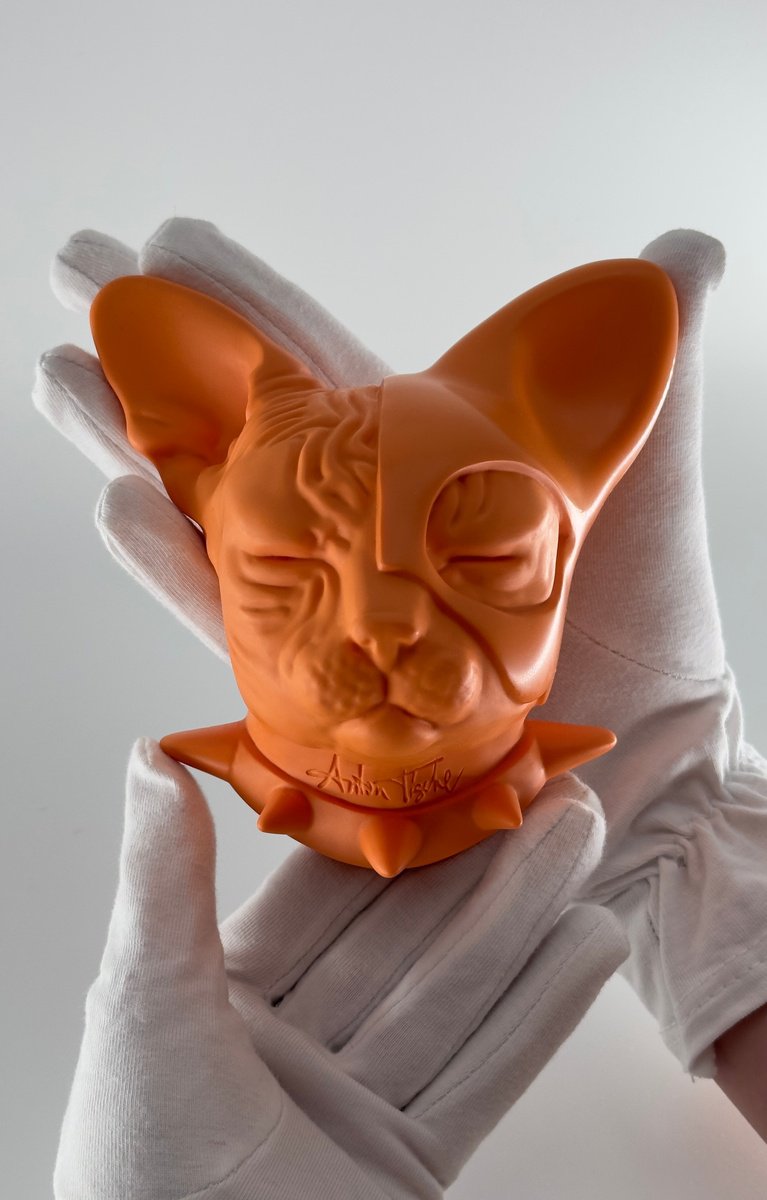 Surrealistic Animal Sculpture By Anton Tische, 5 X 5, Dualcat - Orange Juice 9/9, Original Artwork