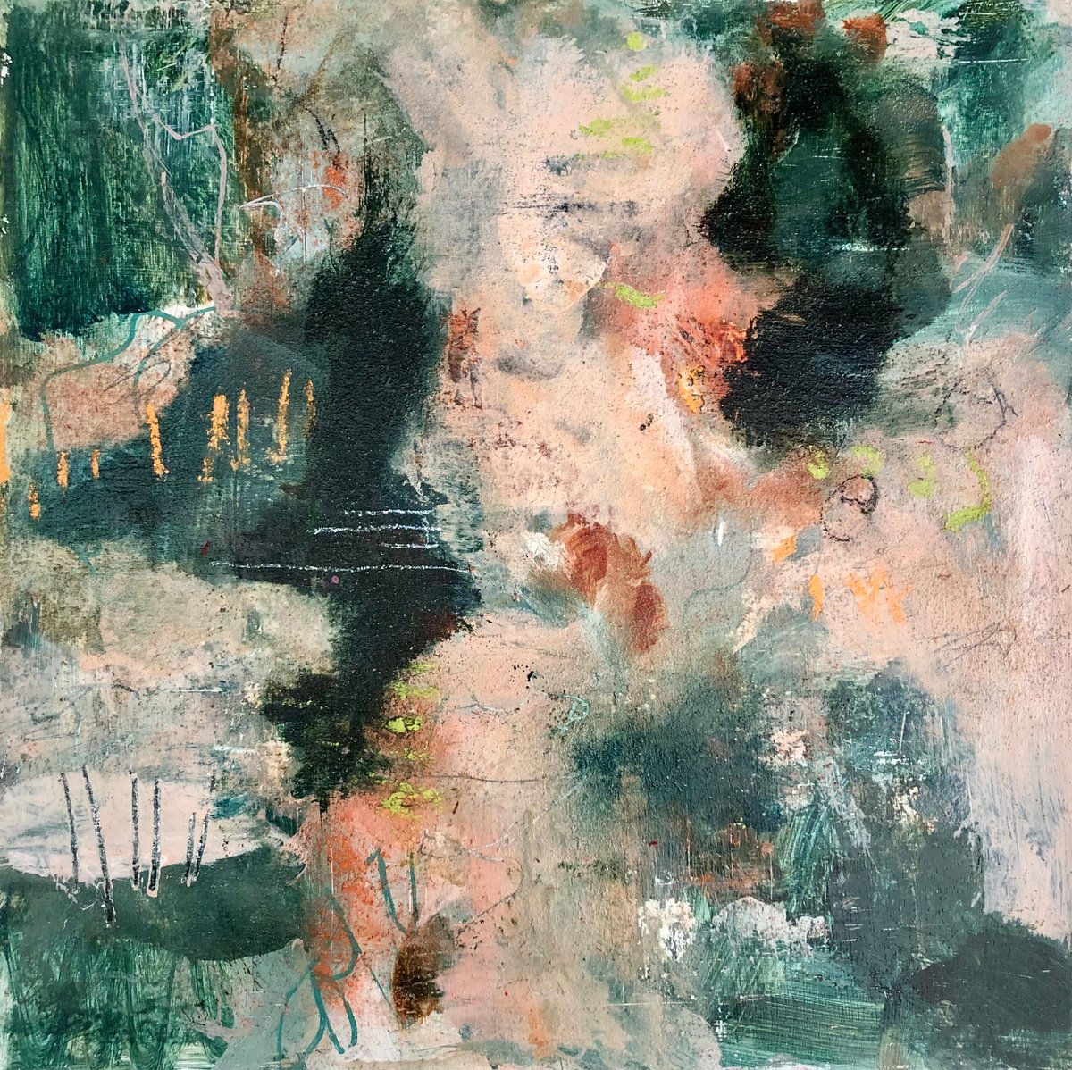 Organic Abstract Acrylic Painting By Alexandra Jagoda (Ovcharenko), 12 X 12, Turquoise Serenity, Original Artwork