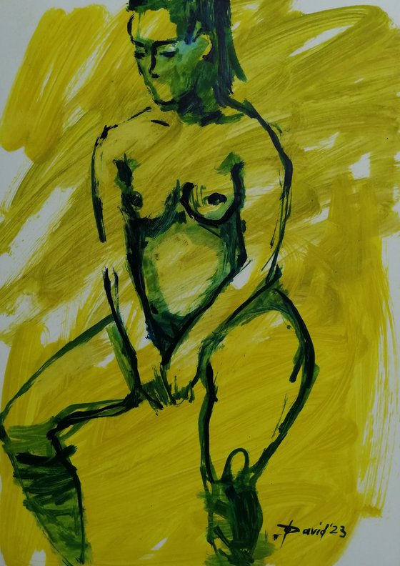 Nude study women oil on paper
