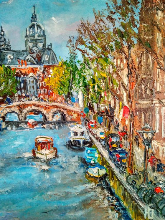 The Canals Of Amsterdam, 50x40 cm, ready to hang.