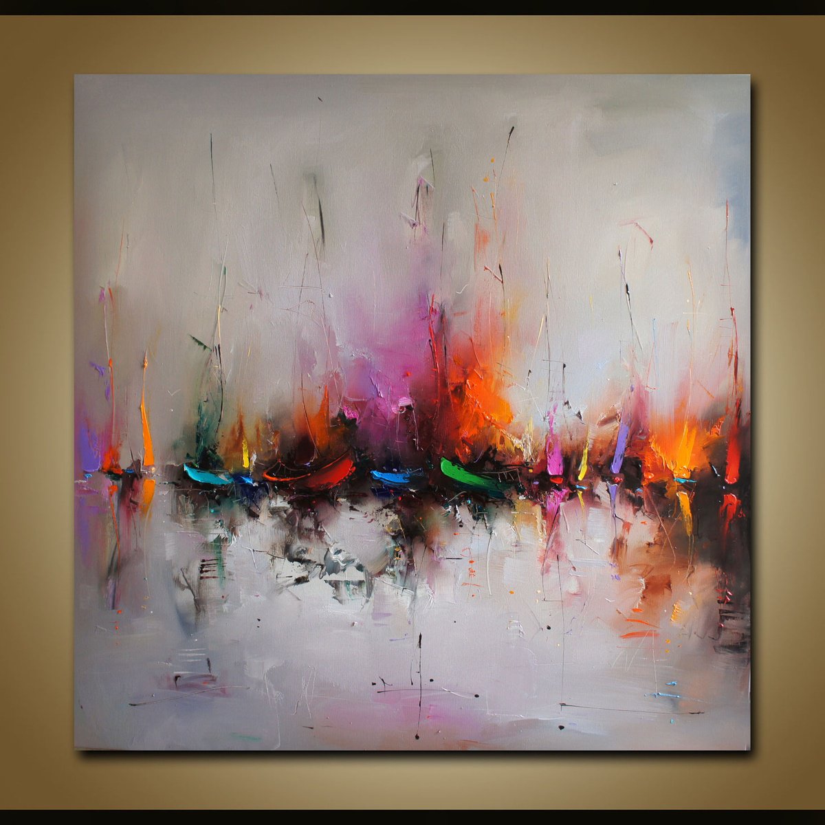 Abstract Landscape Oil Painting By Stanislav Lazarov, 39 X 39", Harmony, Original Artwork