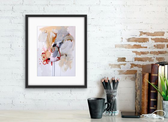 Cupidon est passé par ici - Original abstract painting on paper - One of a kind