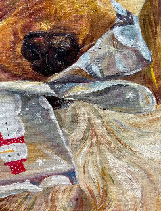 CHRISTMAS MORNING, Original Golden Retriever Pet Oil Portrait