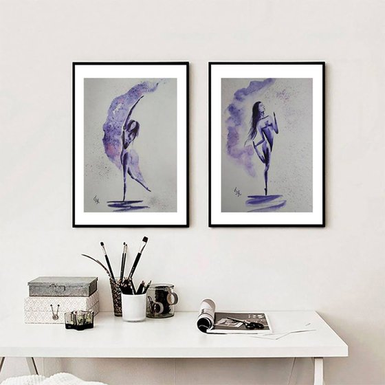 dancer original watercolor painting "Moon dancer"